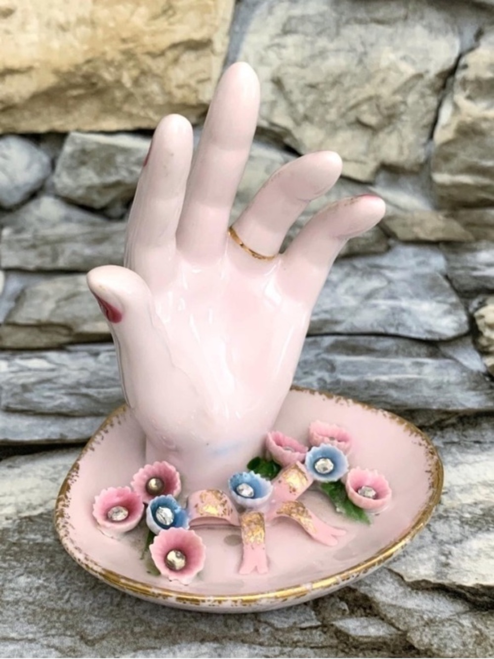 #10 Vintage Lefton China Jewels Porcelain Hand Display Flowers Trinket Dish Tray